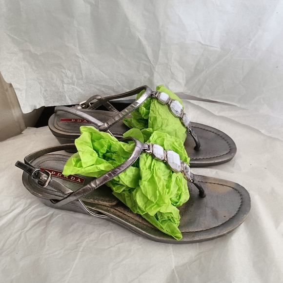 Prada Silver metallic Jeweled  Sandals size 38 - Picture 4 of 16